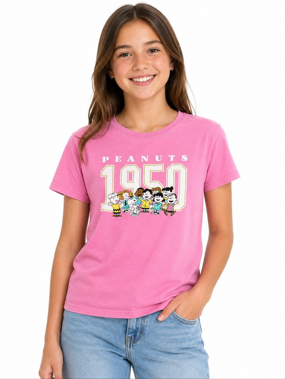 Peanuts 1950 Pink Graphic T-Shirt Snoopy Charlie Brown Kids Size Large 14 - Picture 2 of 8